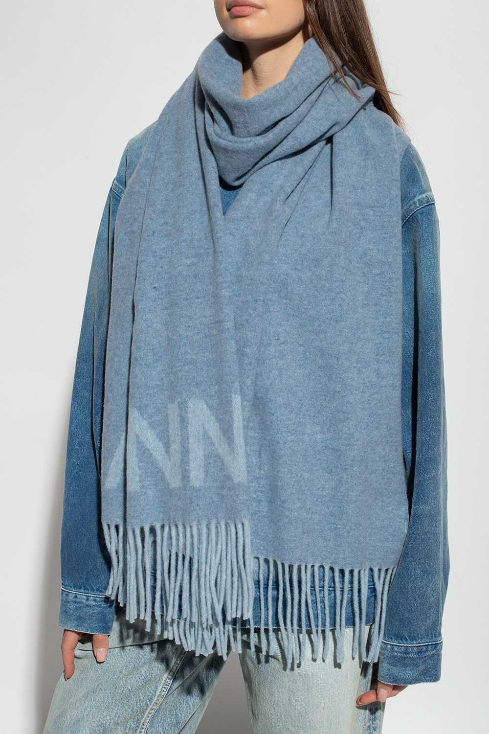 【送料&関税込】Ganni Scarf With Logo Light blue Scarf with logo Ganni - SchaferandweinerShops BF